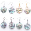 Elegante Dange oorbellen voor vrouwen sieraden geschenken Tree of Life Round Round Bronze Gold Silver Wrap Draad ABALone Shell Earring BR348