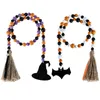 Décoration de fête 2pcsset Halloween guirlande de perles en bois ornement perlé avec glands perles de ferme mur chapeau de sorcière 220901