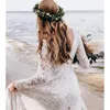 Vintage en dentelle complète une ligne robes de mariée à manches longues hippie cowgirl occidental Bohemian Bride Bride