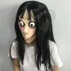 Máscaras de festa Funny Scary Momo Hacking Game Cosplay Adult Head Halloween Ghost Latex com Wigs 220901