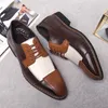 Derby Men Shoes British Color blocking Pu personnalité pointu de l'aile d'orteil