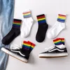 Men's Socks Rainbow Stripes Casual Sports Cotton Deodorant