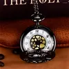 Relógios de bolso Quartz de moda assistir homens homens pretos casos holos steampunk colar de pendente vintage pendurada gotas de gotas