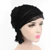 Ballkappen Hörner und Absätze Damen Chiffon Rüschen Krebs Mütze Schal Turban Kopf Wickelmütze Damen Weiß Baseball