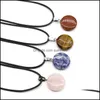 Pendant Necklaces 20Mm Flat Round Stone Crystal Quartz Opal Pendant Necklace Leather Chains For Men Women Fashion Jewelry Drop Deli Dhbkm