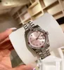 Lyxkvinnor Automatisk mekanisk datum Titta på nya damer Geometriska Ice Square Diamond Wrist Watch rostfritt stål Pink Dial Gemstone Clock Waterproof