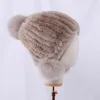 Bergs 100% real Rex Fur Hut Russische Ushanka Trapper Schnee Ski -Kappen Ohrplost Winter Bomber Pom Poms