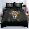 Sängkläder set svart lejon täcke täcke lakan kudde tre stycke sängkläder set 220901
