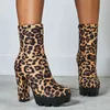 Botas de inverno New Women's grossa de salto curto Martin Sexy Leopard Print High Shoes 220901