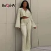 Femininos de tracksuits Baqgw Botões listrados com nervuras Flare Sleeves Crop Crop Crop e Slit Flare Pants Duas peças definidas para mulheres Autumn streetwear