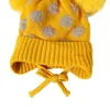 Berretti Piumino Cappello imbottito Ragazzi Inverno Pompon lavorato a maglia Berretto da bambina Lana all'uncinetto Cappelli caldi per bambini regolabili