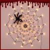 Decora￧￣o de festa Halloween LED Spider Web Light USB 8 Modo Indoor e Outdoor Atmosfera Layout Herror House Props Controle remoto 220901