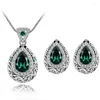 Collier boucles d'oreilles ensemble 2 pièces Pack 2022 luxe vert couleur poire argent mariée dubaï mariage pour femmes dame anniversaire cadeau J5896