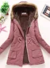 Trench-Coats Femme Hiver Rembourré Femme Coton Ouaté Veste Moyen Long Parkas Épais Chaud À Capuche Couette Neige Outwear AbrigosFemme Femme'