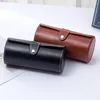 Scatole per orologi 3 Booth Cylinder Travel Scatola portaoggetti portatile Organizzatore di gioielli in pelle Espositore Custodia regalo Hasp Vintge Holder