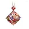 Pendentif Colliers Multicolore Zircon Cubique Strass CZ Pierres Carré Pendentifs Charmes Bijoux Bijoux Pour Femmes Cadeaux