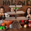 Décoration de fête Halloween créatif sorcière balai Snack plateau panier 3 niveaux serveur bois bol support Dessert pain assiettes 220901