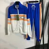 Kvinnors tvåbitar byxor Designer Stripe Patchwork Sport Tracksuits Män Kvinnor Pant mode Långärmad blixtlåsrockar byxor iu8e