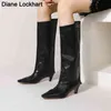 Bottes Grande Taille Sexy Femmes Sabot Talon Noir Pliez Genou Haut Bout Pointu Longue Botte Femme Lâche Botas Mujer Chaussure Femme 43 220901