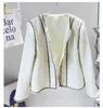 2022 Autumn Round Neck Tweed Panelled Jacket Ivory Solid Color Long Sleeve Single-Breasted Pockets Jackets Coat Short Outwear 22G186300