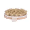 Brosses de bain Éponges Épurateurs Brosse en bambou naturel Poils de porc Brosses de bain en bois 2 couleurs Corde à main sans poignée Salle de bain Show Dhn1E