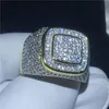 Красивый мужской кольцо хип -хопа PAVE Установка 274PCS 5A CZ Желтовое золото заполнено 925 Серебряное обручальное кольцо для мужских ювелирных ювелирных изделий274P