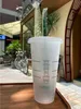 Starbucks 24 unz/710 ml plastikowe kubki kubka wielokrotnego użytku Czarna czarna picie Płaskie dolne filar Kształt Słaska Kubki Bardian