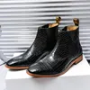 Britische Stiefel Männer Schuhe Krokodilmuster Feste Farbe Pug Brogue Gravur Slip-on Mode Casual Daily AD084