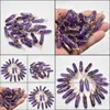 Charms Amethyst Stone Pillar Shape Point Pendum Charms Handmade Gold Color Iron Wire Pendants For Fashion Jewelry Making Wholesale Dr Dh1Tc