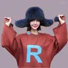 Boinas luxuosas de alta qualidade de pêlo genuíno chapéu feminino de proteção de ouvido feminina Lei Feng Raccoon Chapéus casuais de inverno