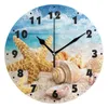 Horloges murales Coquillages marins Horloge ronde silencieuse à piles Salon Montre Silencieuse Non Ticking Bureau Starfish Art