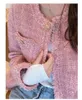 2022 Casa de tweed de tweed redondo de outono Casaco de tweed rosa cor sólida de manga longa de manga longa jaquetas casaco de casaco curto 22G186236