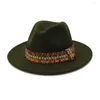 Berets Autumn/Winter Woolen Feel Fedora Hat for Women Men Gentlemen Flat-Brimmed Jazz Panama Party Cowboy Top