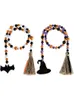 Décoration de fête 2pcsset Halloween guirlande de perles en bois ornement perlé avec glands perles de ferme mur chapeau de sorcière 220901