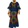قطعتين لباس الكشكشة أفريقية الأكمام قمم ومجموعات التنورة للنساء بازين ثري الملابس الأفريقية 2 قطعة تخصيص تنانير مجموعات WY5712
