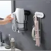Haken krullen ijzer punch-vrije wandgemonteerde haardroger houder rechteeksel rek metaal eenvoudige klap opslag badkamer drogerhelf
