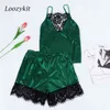 Womens Sleepwear New Set Ladies Patchwork Silk Seamless Fashion Women Sexy Nightwear Satin V-neck Camisole Shorts Lingerie Pajamas 220901h