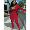 Fall Winter Women Tracksuits Solid Color Sexy Deep V Long Sleeve Leggings Set Brushed Elastic