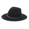 Berets Fedoras Schwarz Khaki Damen Hut Panama Männer Filz Kette Gürtel Cowboy Casual Straße Winter Hüte Für Frauen Sombrero