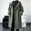 Men's Trench Coats 2022 Fashion Coat Male Trendy Mid-long Zipper Solid Loose Windbreaker Spring Autumn Hooded Cloak Overcoat Men Q47