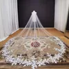 Véus de noiva real pos apliques de renda longa véu de casamento branco marfim catedral 1 camada 3,5 metros acessórios de noiva