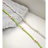 Tour de cou 2 pièces/ensemble Imitation perle vert fleur collier de perles pour les femmes coloré étoile acrylique rocaille brin bohème bijoux