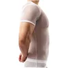 Maillots de corps hommes manches courtes maille T-Shirts col en V voir à travers Camisetas lutte Sexy Transparent Tee hauts chemises en résille