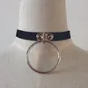 Choker punk gotisk pastell bondage krage handgjorda läder överdriver stora o runda hängande halsband