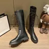Zapatos de vestir British Lace Up Knight Boots Women's 2022 Nuevo cuero grueso Talillo medio de cuero grueso Botas altas J88e#