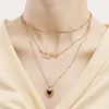 Ketten Mode Herz Choker Halskette Niedliche Metall Mehrschichtige Pullover Kette Anhänger Süße Kristall Für Frauen Schmuck Mädchen Geschenk