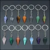 열쇠 고리 원추형 치유 Reiki Chakra Natural Stone Key Rings 펜던트 키 체인 Crystal Chakras Quartz 체인 보석 액세서리 Dro Dhiry