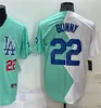 22 Bad Bunny Yeni Beyzbol Jersey Mavi ve beyaz yarım renk Dikişli Formalar Erkek Kadın Boyut S - XXXL