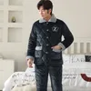 Mäns Sleepwear Men's Pyjamas Winter Male Thick Three-Layer Quilted Crystal Cashmere Warm Long Paragraf Flanell Jacket