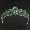 Bröllopshår smycken barock brons guldfärg röd grön kristall krona brud tiara vintage tillbehör diadem tävling kronor 220831